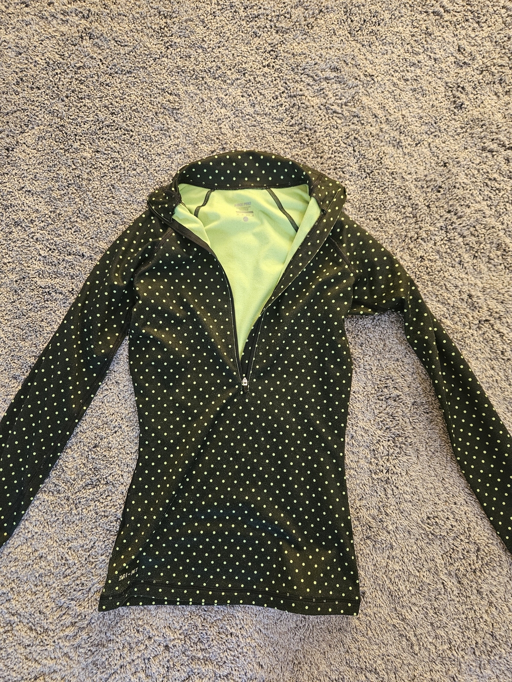 Nike Olive Green Hooded Ski Pullover with Lime Lining